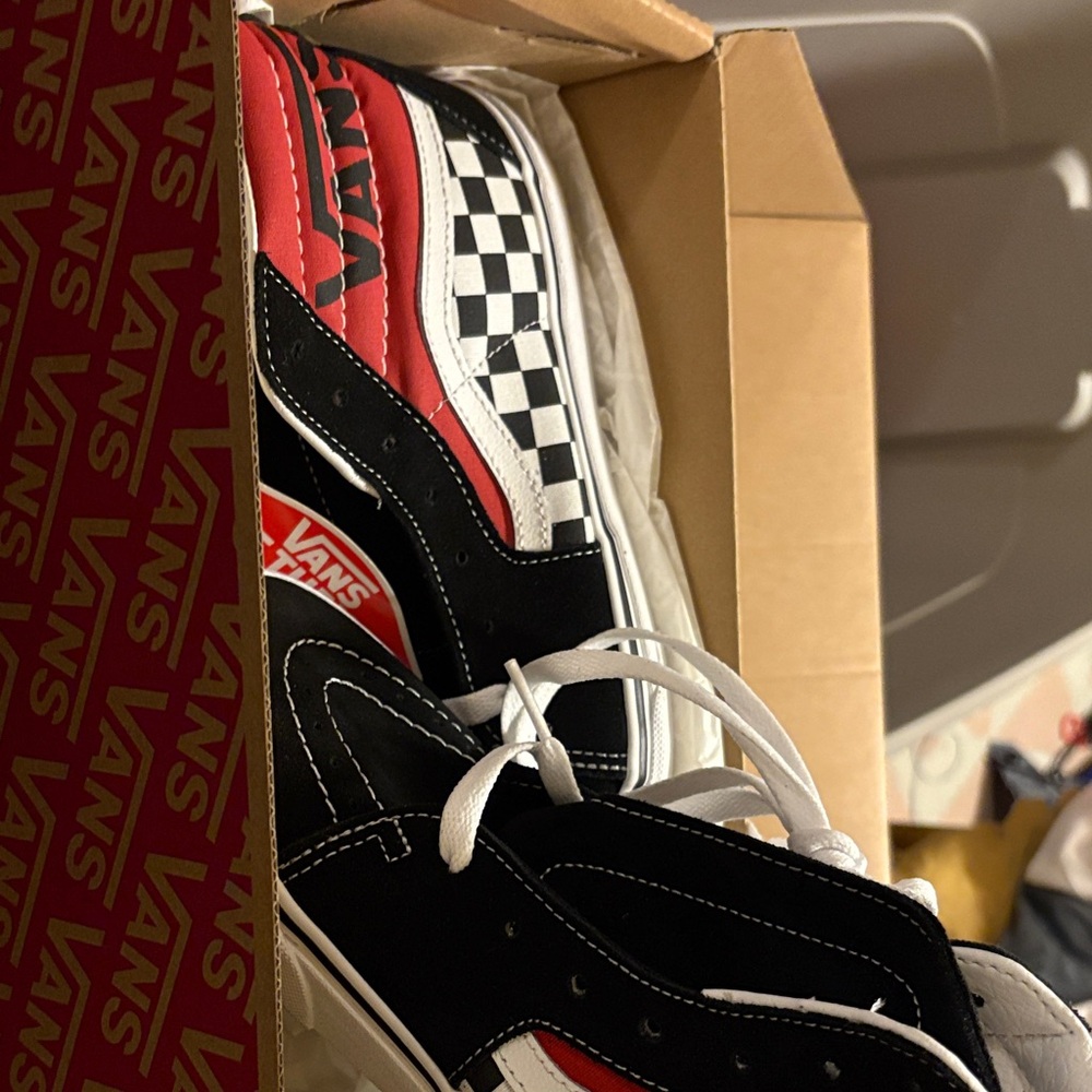 Vans Red and Black Checkered High-Tops